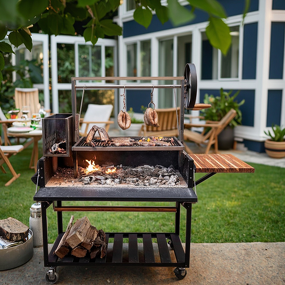 Argentine BBQ Grill Pit Manufacturer - Santa Maria Style High-Durable Steel Trolley for Indoor Camping Roasting & Baking