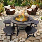 Outdoor Furniture Set Manufacturer - Portable 1 Table & 4 Stools Patio Garden with Wood Burning Smokeless Fire Pit & BBQ Grill