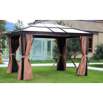 Aluminum Gazebos Manufacturer - Double Metal Roof Drawing Corner Wooden for Garden Terrace Set Outdoor BBQ with Curtain