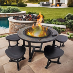 Outdoor Furniture Set Manufacturer - Portable 1 Table & 4 Stools Patio Garden with Wood Burning Smokeless Fire Pit & BBQ Grill