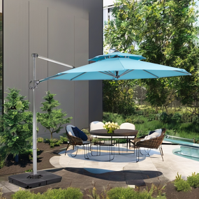 Sunshade Manufacturer - Outdoor Aluminum 2.5*2.5m Double Roof 8*8ft Waterproof Luxury Hotel Parasol Small Size LED Cantilever