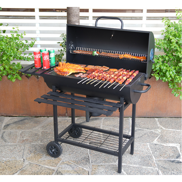 BBQ Smoker Manufacturer - Heavy-Duty Outdoor Kitchen Large Steel Barrel Grill with Lid Powder Coated Barbeque Trolley