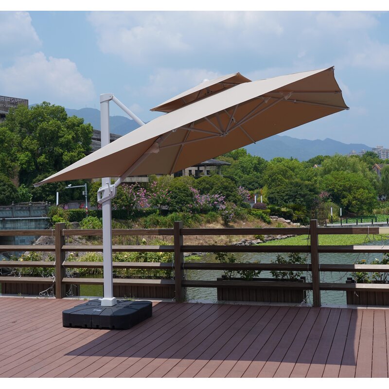 Patio Umbrella Manufacturer - Modern Hotel Outdoor Heavy-Duty Double Roof Big Cantilever Garden Fold Parasol