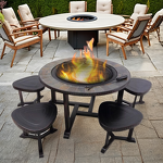 Outdoor Furniture Set Manufacturer - Portable 1 Table & 4 Stools Patio Garden with Wood Burning Smokeless Fire Pit & BBQ Grill