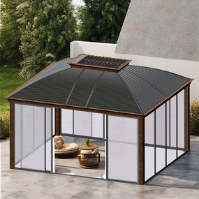 Pergola Manufacturer - Outdoor Luxury Large Aluminum Waterproof Gazebo Powder Coated Double Roof Pressure Treated Wood