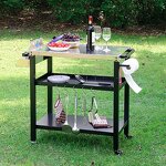 Outdoor Storage Rack Manufacturer - 3-Layer Lightweight Steel Iron Barbecue Cart Table for Backyard Gardening Work