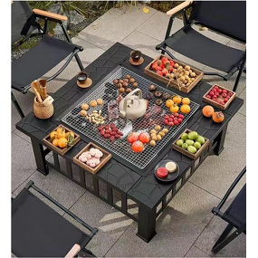 Charcoal Grill Manufacturer - Steel Powder Coated Full Set Outdoor Patio with Fireplace Tea Cooker Barbecue Table and Trolley