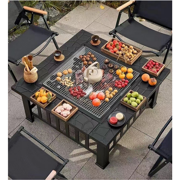 Charcoal Grill Manufacturer - Steel Powder Coated Full Set Outdoor Patio with Fireplace Tea Cooker Barbecue Table and Trolley