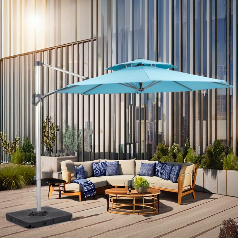 Parasol Manufacturer - Outdoor Aluminum 1.5*1.5m Modern Waterproof Luxury Hotel Double Roof Cantilever with LED Light
