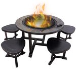 Outdoor Furniture Set Manufacturer - Portable 1 Table & 4 Stools Patio Garden with Wood Burning Smokeless Fire Pit & BBQ Grill
