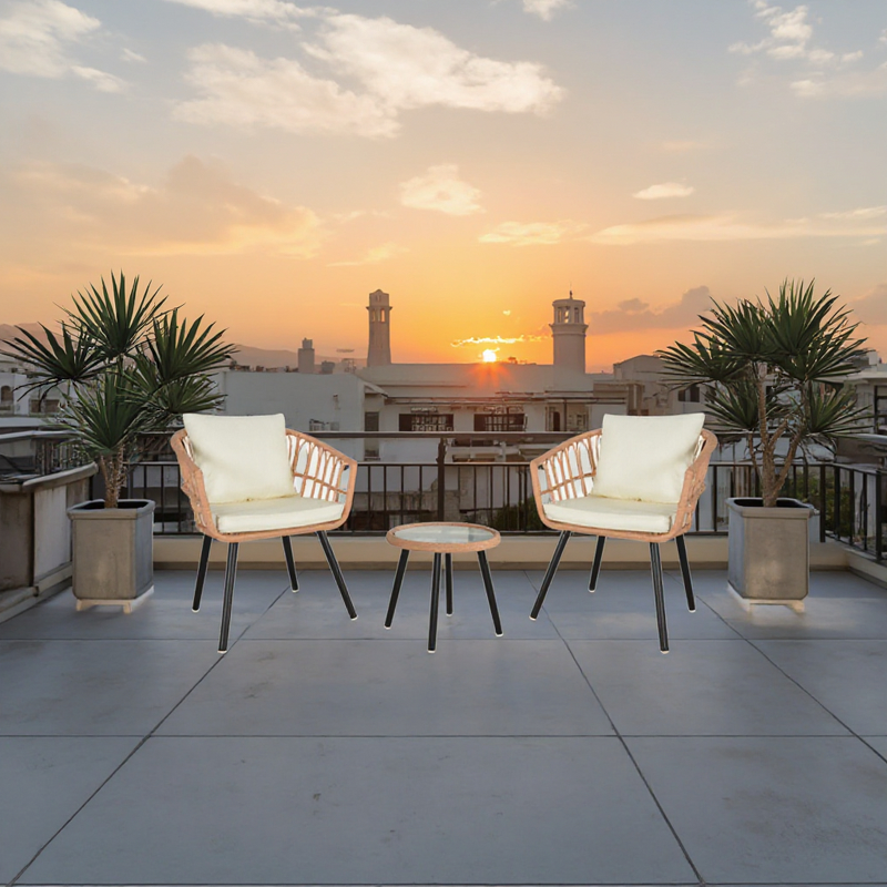 Patio Furniture Set Manufacturer - Modern 3-Piece Wicker PE Material Steel Frame for Outdoor Conversation for Apartment Home