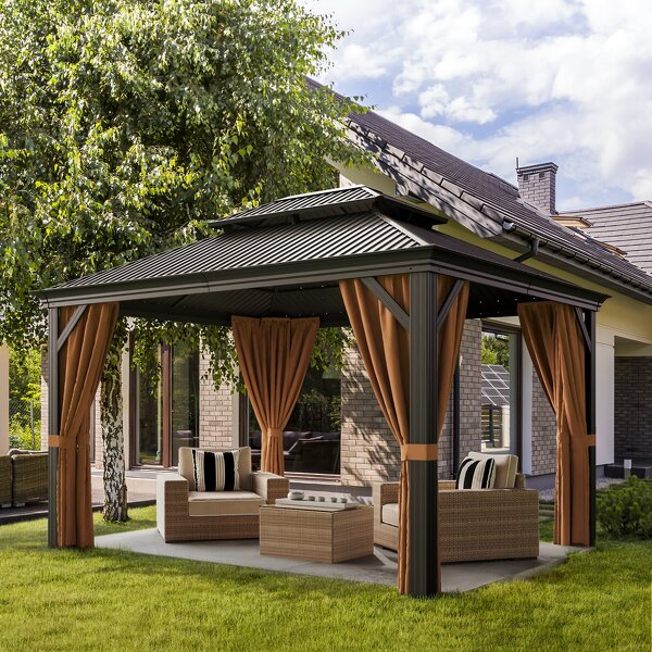 Outdoor Gazebo Manufacturer - Brown Arbours Patio Garden Stainless Steel Aluminum Alloy Poly Roof Hard Top Canopy