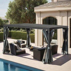 Pergola Manufacturer - Modern Eco-Friendly Outdoor Waterproof Aluminum Louvered Roof & Garden Canopy with Net Curtain