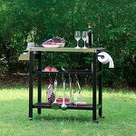 Cooking Station Manufacturer - Outdoor Indoor Three-Tire Movable Pizza Oven Stand with BBQ Grill Utility Cart for Serving