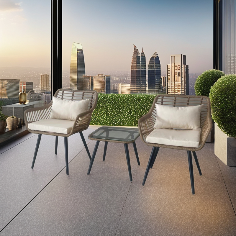 Patio Furniture Set Manufacturer - Modern 3pc Wicker Durable Iron Steel Frame PE for Outdoor Leisure Hotels Parks Courtyards