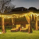 Aluminum Gazebos Manufacturer - Double Metal Roof Drawing Corner Wooden for Garden Terrace Set Outdoor BBQ with Curtain