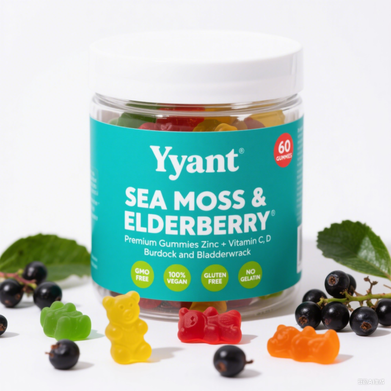 Private Label Premium Sea Moss&Elderberry Gummies Achieve Clearer Skin Strengthen Hair&Nails Boost Immunity Gummy Candy