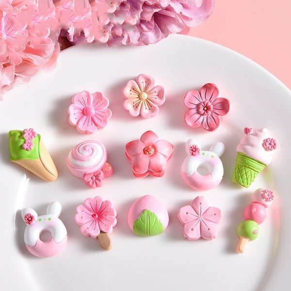 Resin Crafts Manufacturer - Cartoon Cherry Blossom Macaron Series DIY for Cake Decoration Garden Home Car Desktop or Small