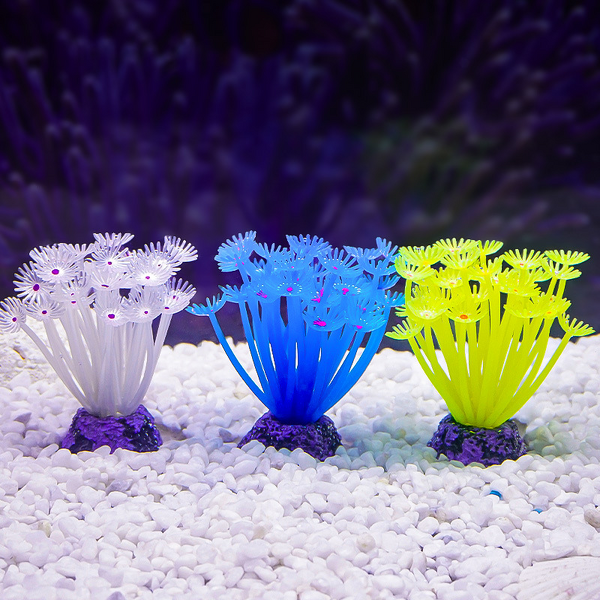 Anemone Silicone Aquarium Decor Manufacturer - Manufacturer Direct Sales Colorful Three-Pronged Simulated Coral for Fish Tank