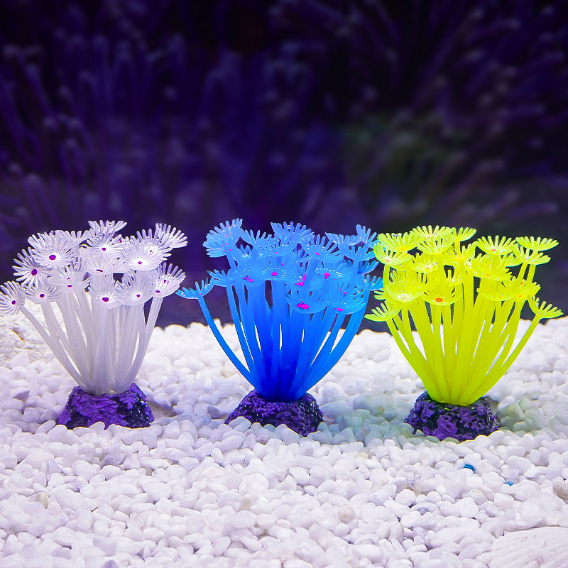Anemone Silicone Aquarium Decor Manufacturer - Manufacturer Direct Sales Colorful Three-Pronged Simulated Coral for Fish Tank