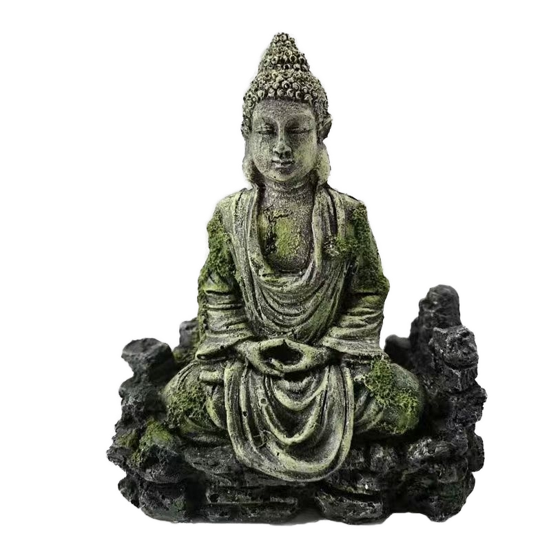 Buddha Statue Manufacturer - Fish Tank Ornament Rockery Water Grass Elegant Aquarium 16.5cm Resin Zen Landscape Decor GR1944