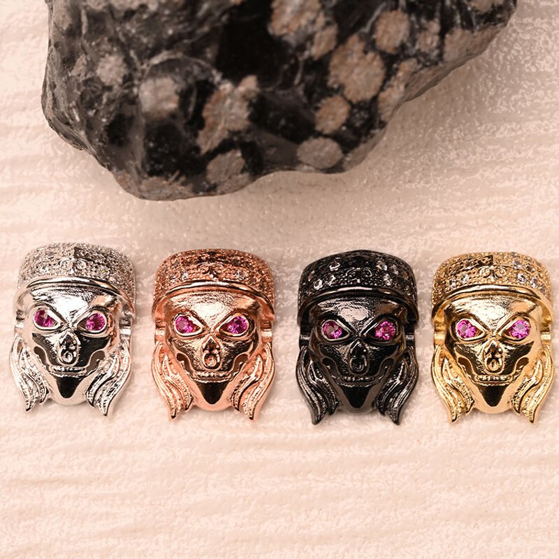 Spacer Beading Material Manufacturer - DIY Handmade Gold Jewelry Accessories Skull Shape Brass Micro Pave Spacer Bead for DIY Bracelet Making