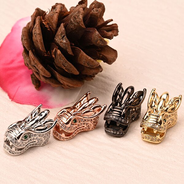 CZ Stones Micro Pave Bead Manufacturer - Zodiac Dragon CZ Spacer Beads Charms Pendant for DIY Jewelry Making