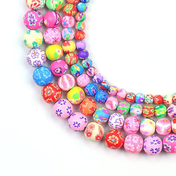 Polymer Clay Beads Manufacturer - 6 8 10 12mm Round Colourful Summer Beach Beads Printed Beads for Jewelry Making