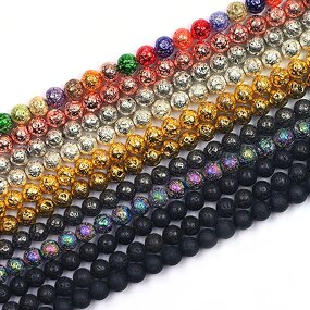 Lava Stone Beads Manufacturer - 10mm Natural Electroplated Lava Rock Round Gemstone Loose Beads for Jewelry Making