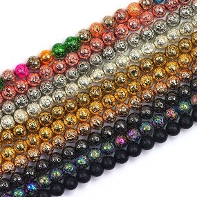 Lava Stone Beads Manufacturer - 8mm Natural Electroplated Lava Rock Round Gemstone Loose Beads for Jewelry Making
