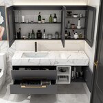 Bathroom Vanity Unit Manufacturer - Modern 600mm 51 Inch Marble Wall Hung with Mirror Gray for Modern Bathrooms