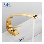Basin Faucet Manufacturer - Hotel Bathroom Dual Handle Modern Golden Plated Brass Deck Mount Sink Tap Stainless Steel Hot Cold Wash