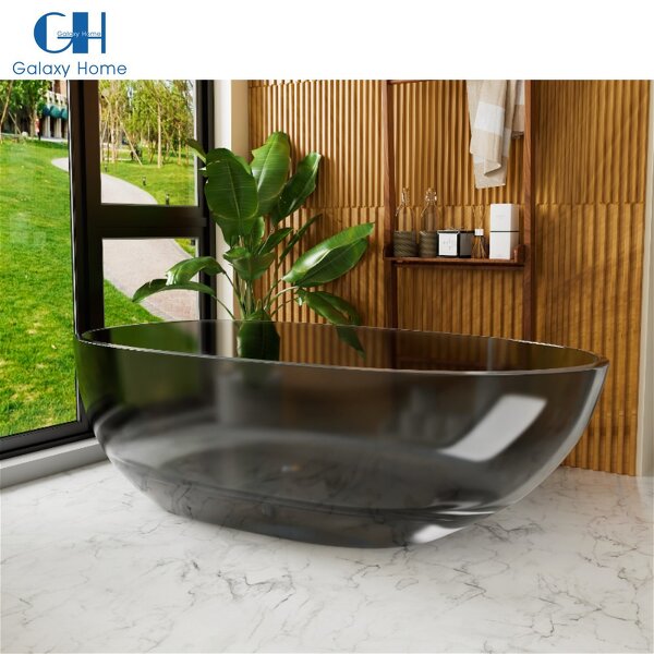 Resin Stone Bathtub Manufacturer - Modern Oval Shape Floor Translucent Hotel Project Solid Surface Polyester for Sale