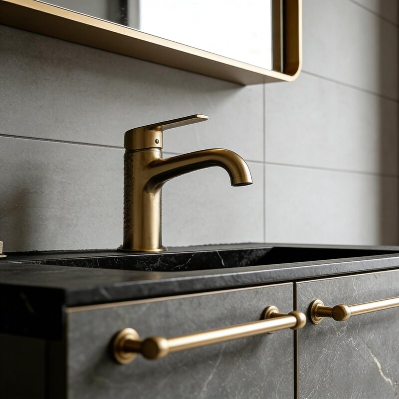 Bathroom Furniture Set Manufacturer - Black Modern Style Floated Marble Countertop Wooden Vanity with LED Mirror and Sink 48 Inch