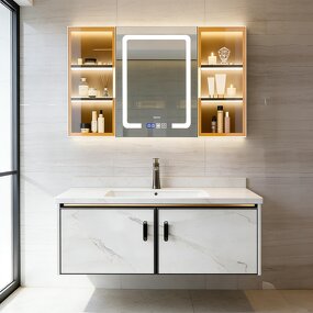 Bathroom Vanity Manufacturer - Sintered Stone ultra Moden Cabinets Modern Floating Ceramic Integrated with Double Single Sink