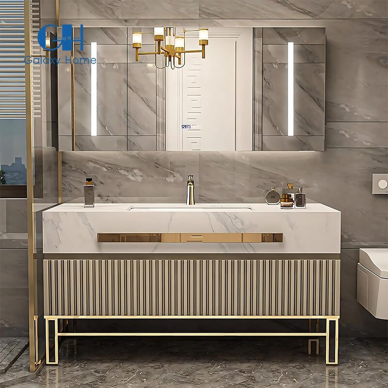 Bathroom Vanities Manufacturer - OEM Luxury European Style Industrial Vanity Set Cabinet With Bathroom Hotel