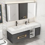 Bathroom Vanity Sink Cabinet Manufacturer - 2025 Modern Style 23-Inch Black and Gold Rock Slab Set Wall Mount