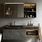 Bathroom Vanity Set Manufacturer - Luxury Modern Solid Wood Wall-mounted with Integrated Washbasin Ceramic Countertop and All-copper Faucets