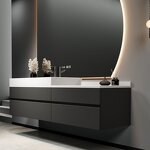 Bathroom Vanity Cabinet Manufacturer - Half Moon Wooden Panel With Single and Double Sinks and Mirror Wash Basin for Hotel