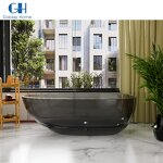 Resin Stone Bathtub Manufacturer - Modern Oval Shape Floor Translucent Hotel Project Solid Surface Polyester for Sale