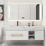 Bathroom Vanity Unit Manufacturer - Modern 600mm 51 Inch Marble Wall Hung with Mirror Gray for Modern Bathrooms