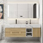 Bathroom Vanity Sink Cabinet Manufacturer - 2025 Modern Style 23-Inch Black and Gold Rock Slab Set Wall Mount
