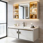 Bathroom Vanity Manufacturer - Sintered Stone ultra Moden Cabinets Modern Floating Ceramic Integrated with Double Single Sink