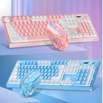 Gaming Keyboard and Mouse Manufacturer - 104keys Type c Charging pink / Blue Wireless 2.4G RGB Backlight
