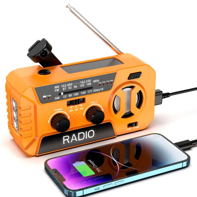 Emergency Radio Manufacturer - Outdoor Multi-Function Portable Solar Hand-Cranked Flashlight for Disaster Prevention Earthquake Charging