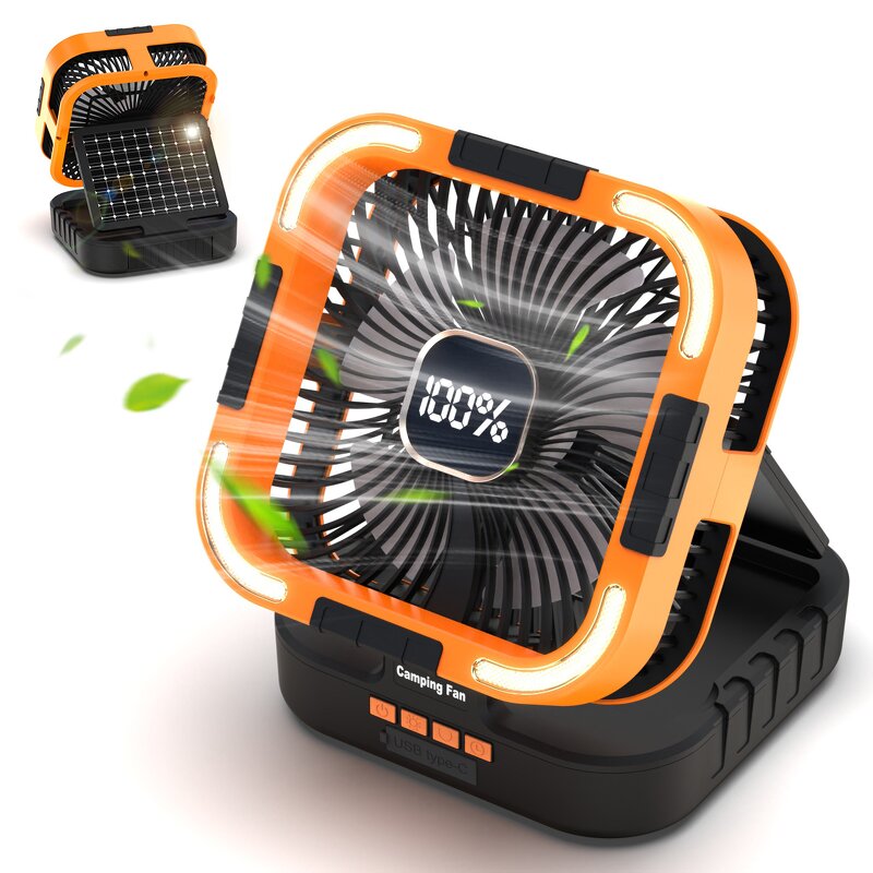 Solar Electric Fan Manufacturer - Portable 10000mAh Lithium Battery with Lighting for Outdoor Camping Handheld Installation for Tent