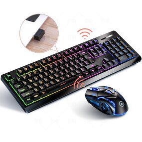 Gaming Keyboard and Mouse Manufacturer - 104keys Type c Charging pink / Blue Wireless 2.4G RGB Backlight