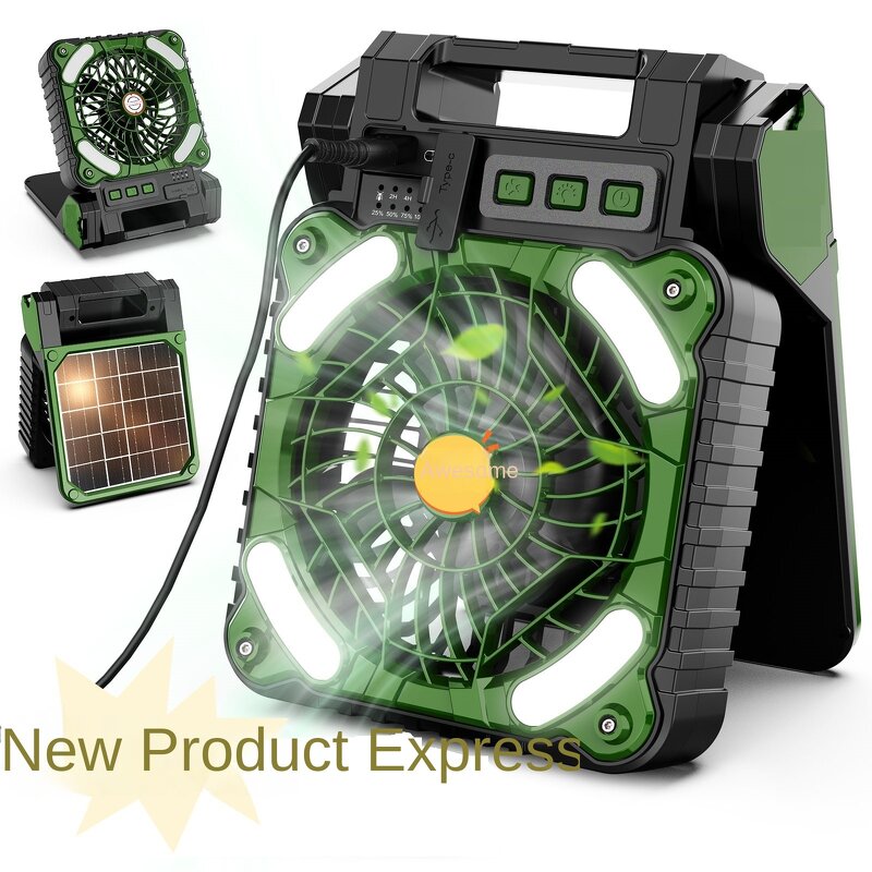 Solar USB Charging Fan Manufacturer - Portable Four-Wind Energy Saving Handheld Installation Foldable for Outdoor Camping Fishing