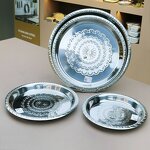 Dinner Plate Manufacturer - Food 30/35/40/45/50/55/60/65/70cm Cheap Round Stainless Steel Serving Tray Metal Dish