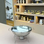 Buffet Food Warmer Manufacturer - Restaurant Equipment 8Litres Golden Stand Catering Party Gold Round 8L Chafing Dish Glass Lid